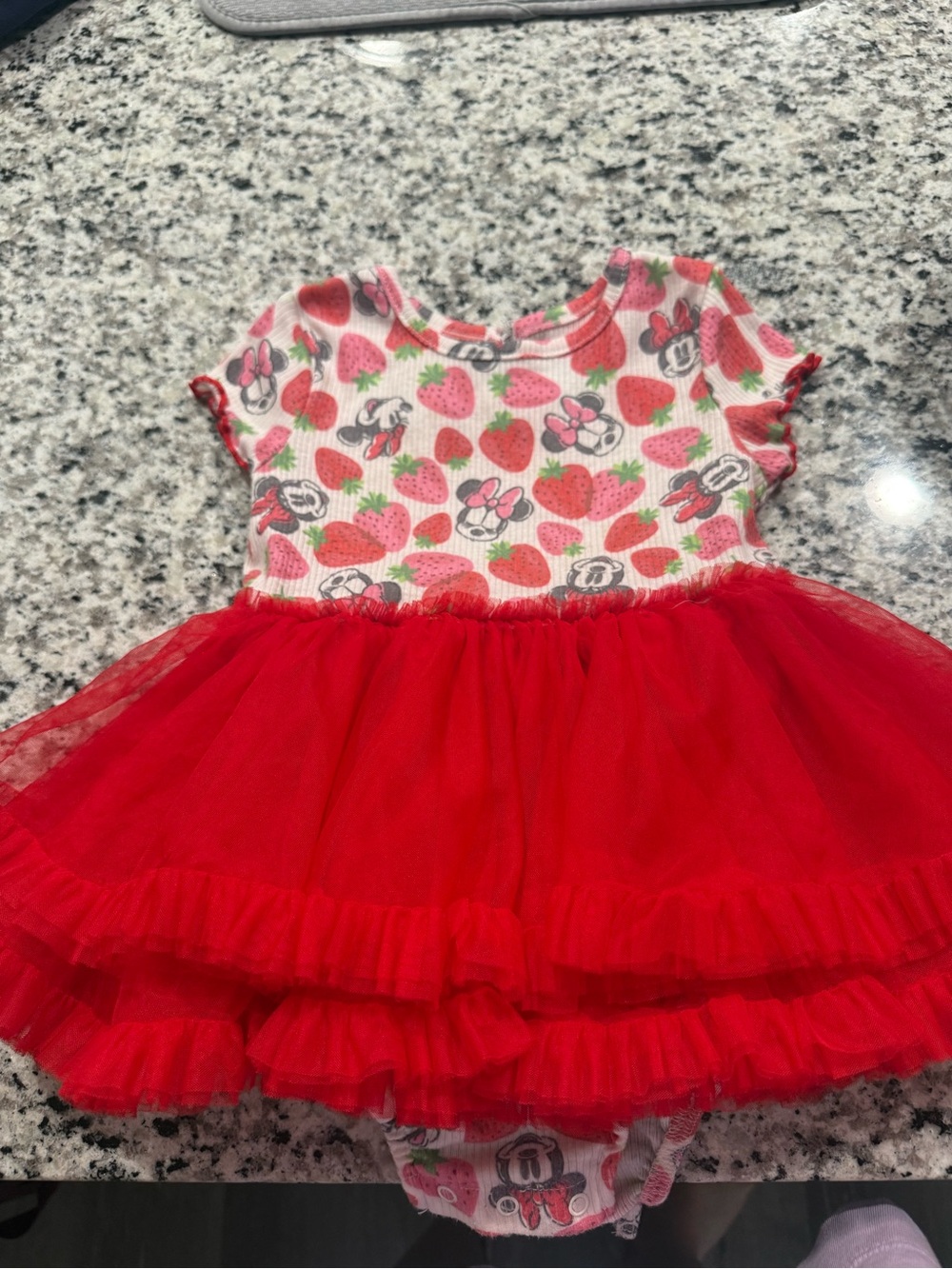 Disney Pink and Red Strawberry Tulle Dress with Minnie Print